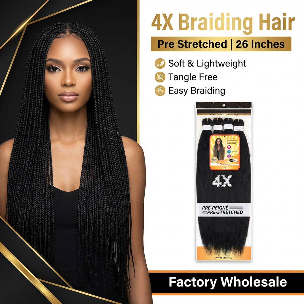 4X Pre Stretched Braiding Hair 26 Inch Bulk Wholesale Supplier