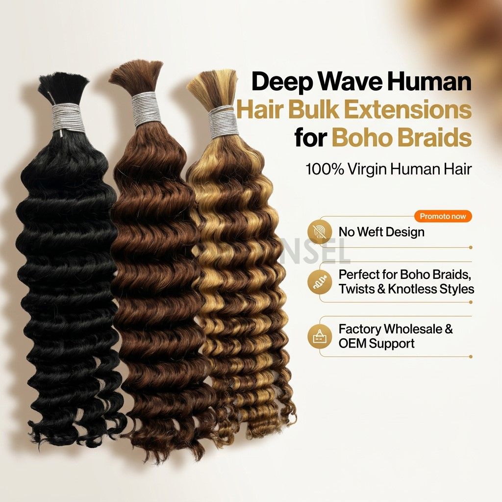 Deep Wave Human Hair Bulk Extensions for Boho Braids